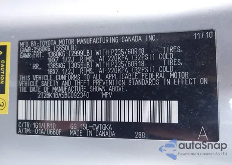 2011 Lexus Rx 350 from USA, damaged, VIN 2T2BK1BA5BC092340